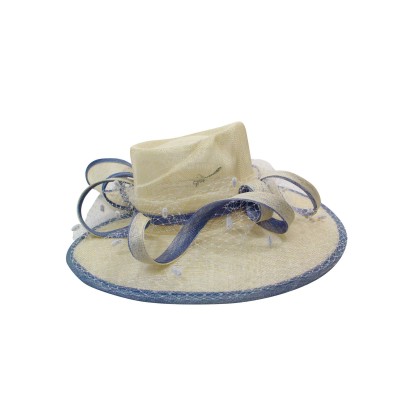 Private Label Used  Pristine Cream & Blue Derby Hat Cream/Blue Ivory/Blue  eb-34751199